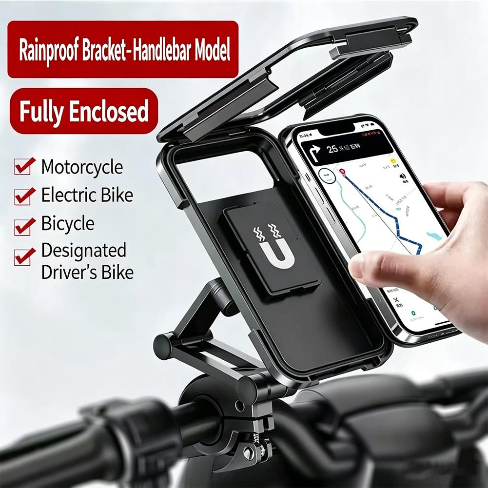 Waterproof Magnetic Motorcycle Phone Holder 360° Rotatable Adjustable Bike Handlebar Cell Phone Mount Touch Screen
