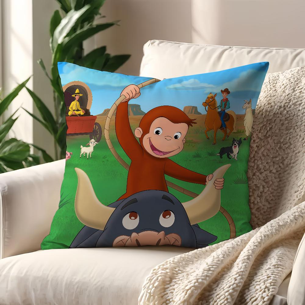 Cartoon C-Curious Affe G-George Kissenbezug Kissenbezug Dekoration Zimmer Haus Sofa Wohnzimmer Büro Auto Nordische Schlichtheit