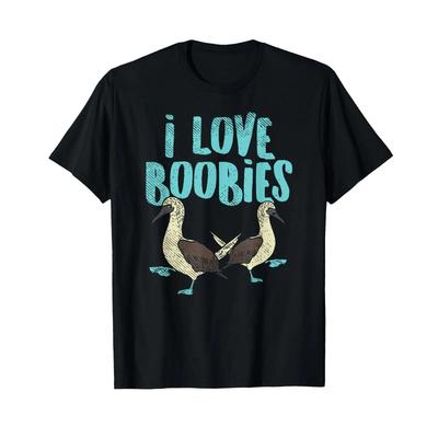 Blue Footed Boobie Bird Birdwatcher Funny Word Game I Love Breasts T Shirt Black Vintage Washed Soft Comfortable