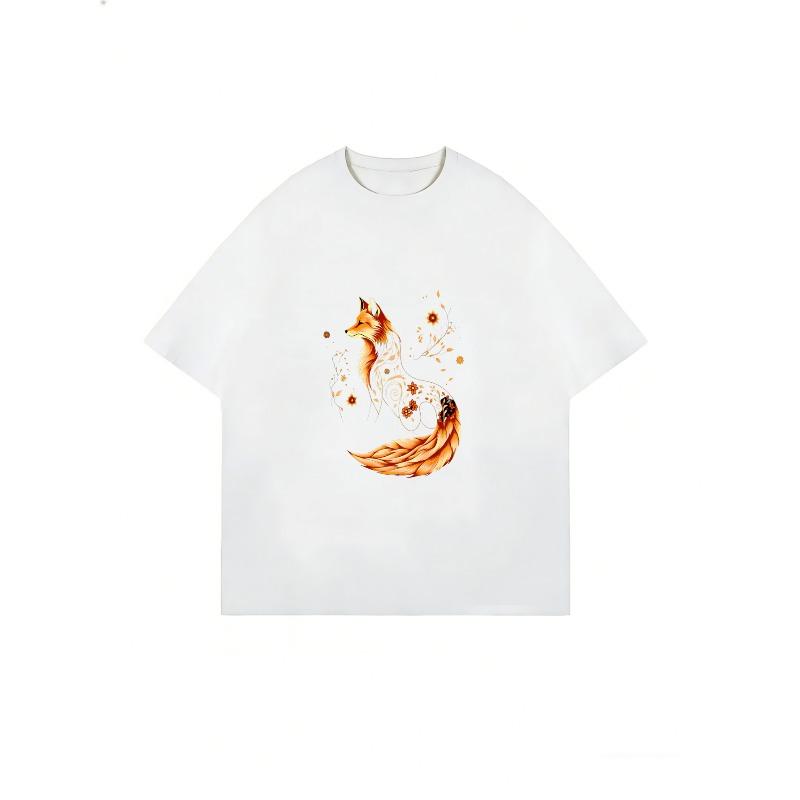 Women Casual T Shirt White Fox Floral Print Summer Top For Everyday Wear