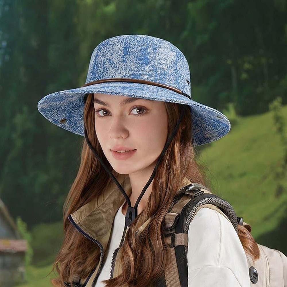 Drawstring Sunshade Cowboy Hat Breathable Fishing Cap Sun Cap Sunscreen Basin Cap  Camping