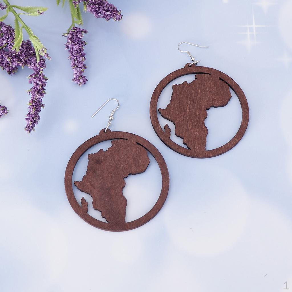 Геометрические круглые деревянные серьги-карточки с ажурным шикарным дизайном - Темно-коричневые, как описано