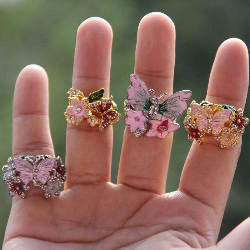 Fashion Butterfly Adjustable Rings Opening Rings Flower Finger Open Rings Alloy Texture Suitable for Various Occasion