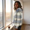 Women's Long Sleeve Drawstring Hoodie with Striped Plaid Print Pullover Sweatshirt