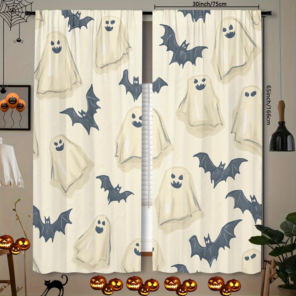 2 Stück, Halloween Fledermaus Vorhänge, Entworfen für Stangendurchzug, Mit digitaler Drucktechnologie, die das Licht mildert und