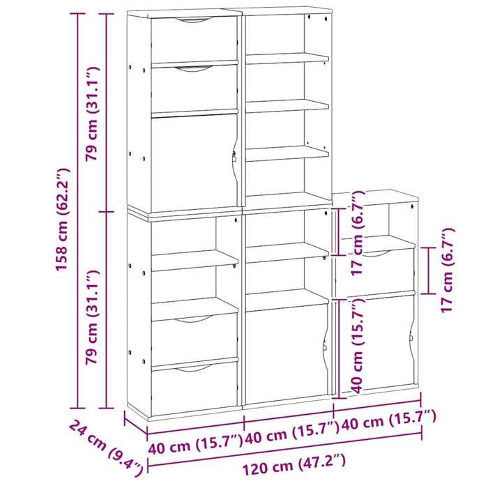 VidaXL Side Cabinets 5 Pcs ODDA White 40x24x79 Cm Solid Pine Wood, Cabinet, Buffet, Kitchen Storage Furniture, 3365367