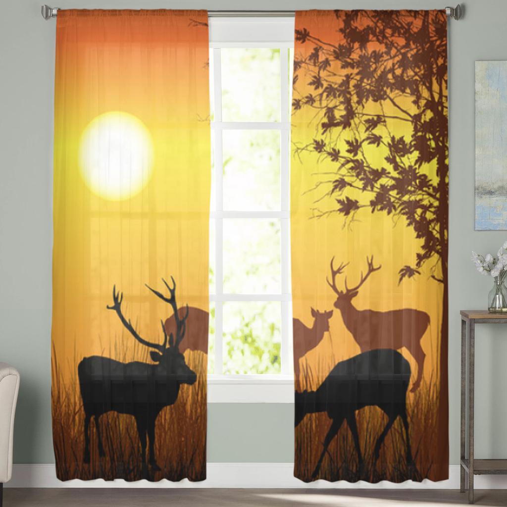 Wild Deer In Forest Sheer Curtains for Living Room Transparent Tulle Window Treatments Bedroom Kitchen Home Decor Veil Drapes