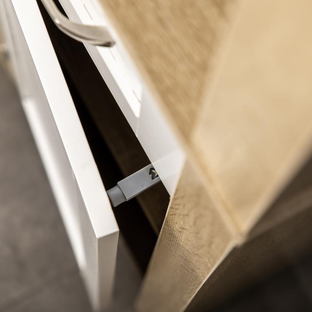 Tall Bathroom Cabinet In Particleboard with a Drawer, 2 Cabinets and 2 Adjustable Open Shelves, 37x30x184 Cm