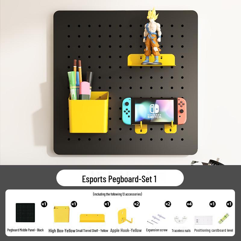 Esports Gaming Desk with Pegboard Wall Organizer and Equipment Rack