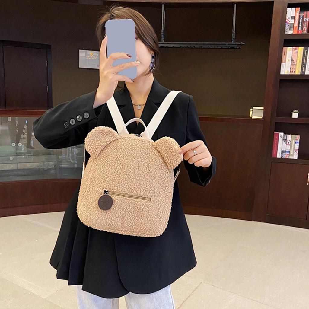 Women's Plush Backpack Lovely Furry Bookbag Fleece Sherpa Bag Large Capacity Backpack with Adjustable Strap for Winter