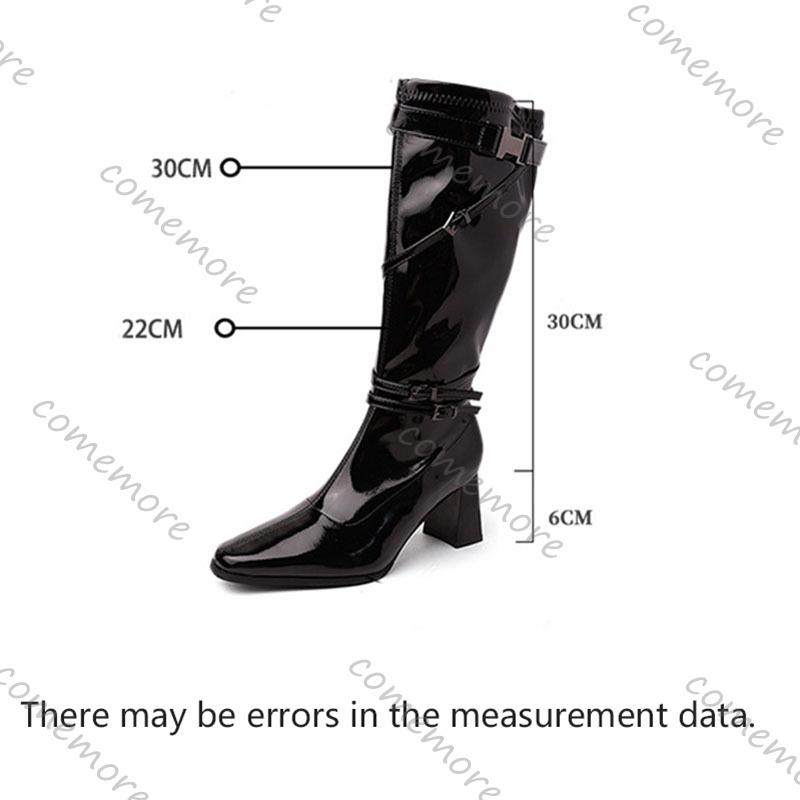 Fashion Comemore Retro Belt Buckle Women's Boots Autumn and Winter Fashion Pointed Leather Shoes for Women Thick High Heel Knight Botas