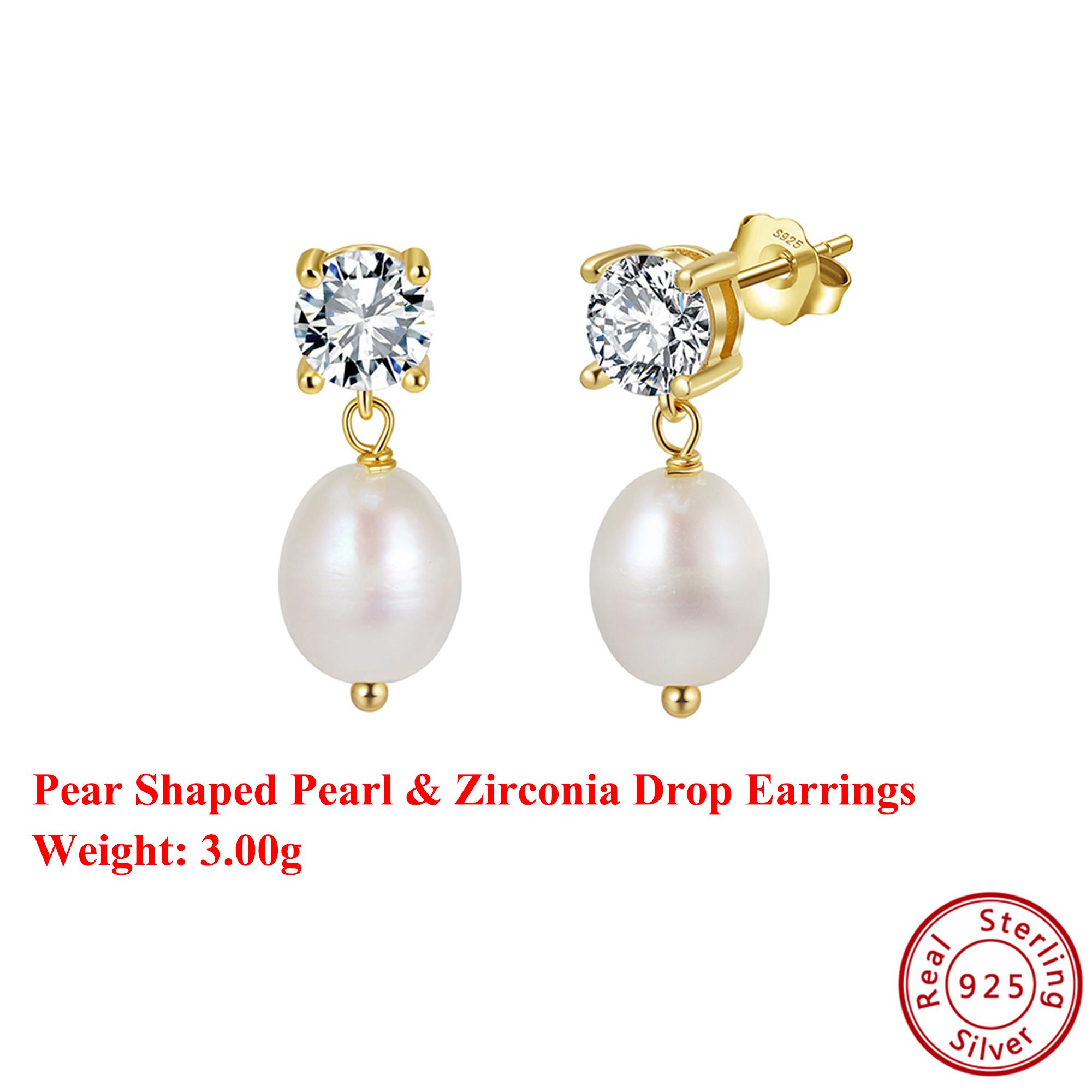 

Effie Queen 925 Solid Sterling Silver 14k Gold Pear Shaped & Zirconia Drop Earrings Luxury Jewelry for Women Banquet Gift GPE131