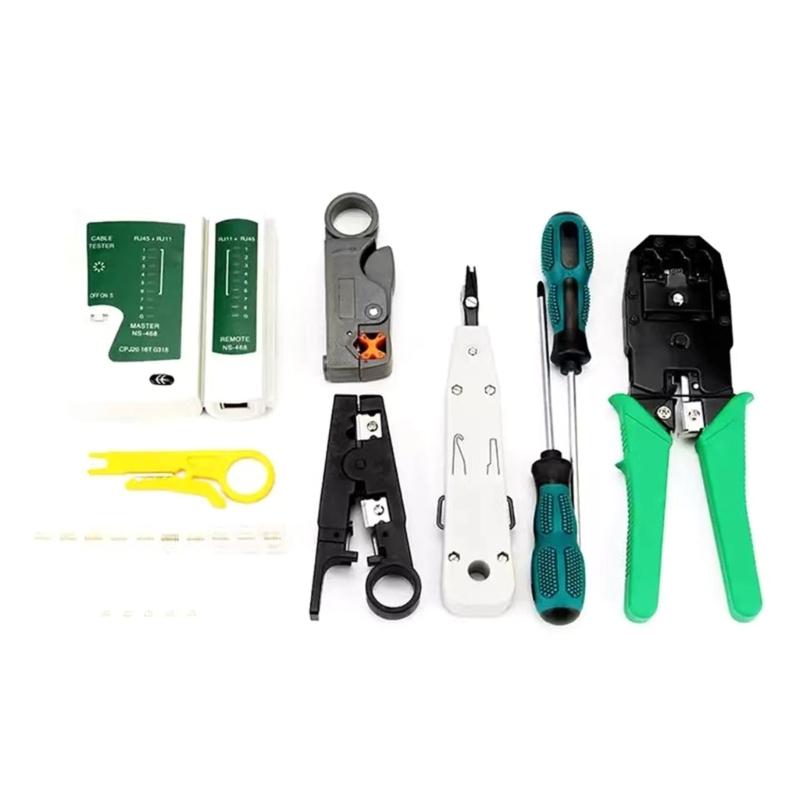 RJ45 Crimp Tool Kit, Ethernet Crimping Tool with Cat6 RJ45 Pass Through Connectors & Protections Boot, Cable Tester