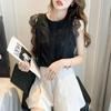 Elegant motekrok Blomst hule klær Koreansk Stilig ermeløse hvite topper Sommer blonder dameskjorte og bluser Blusas 26616
