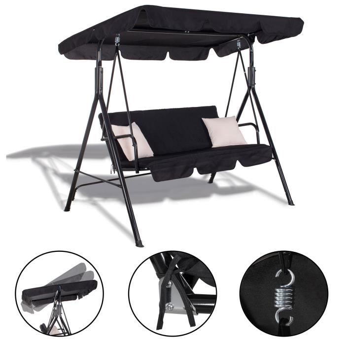 Balançoire de jardin SPRINGOS® pour trois personnes - Noir