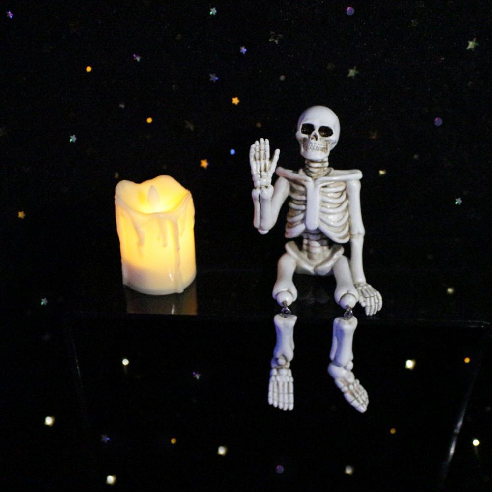 Swing Leg Skeleton Figurine Sitting Skull Resin Statue Sculpture Home Office Desktop Garden Decoration Ornament Halloween Birthd
