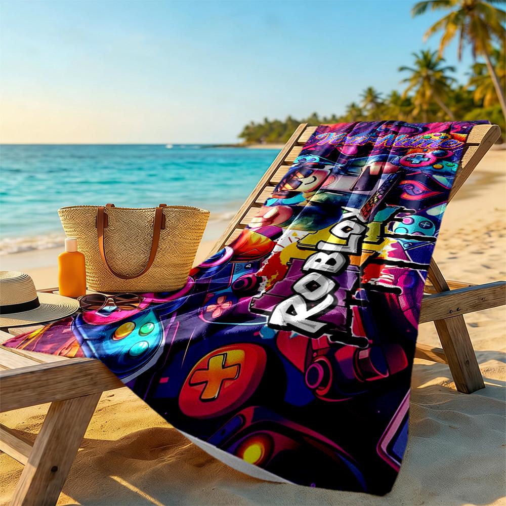 Roblox Customizable Name Beach Towel Super Soft & Absorbent Ideal for Travel Outdoor Swim Pool Yoga Surf Camping Hiking Gym Gift Holiday