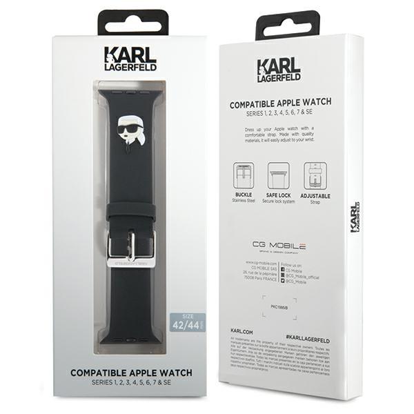 Karl Lagerfeld Pasek Klawlslknk Apple Watch 42/44/45/49Mm Czarny/Black Strap 3D Rubber Karl Head