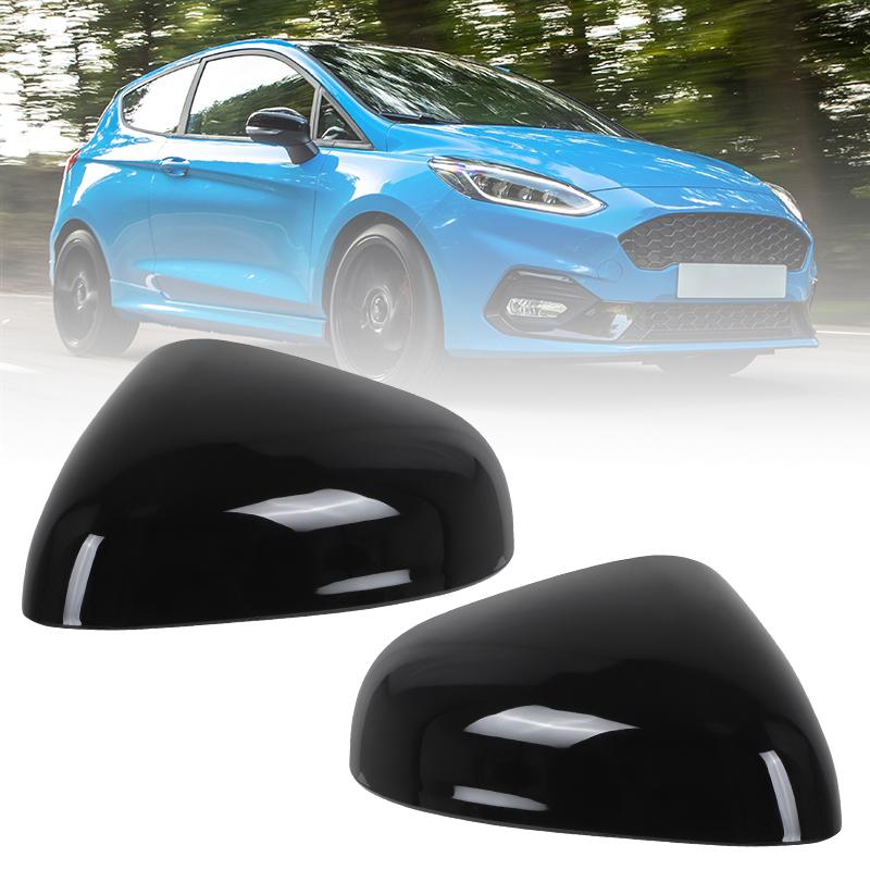 Glossy Black/Carbon Fiber Style Side Rearview Mirror Cover For Ford Fiesta Mk8 2018      2024 Mirror Cap