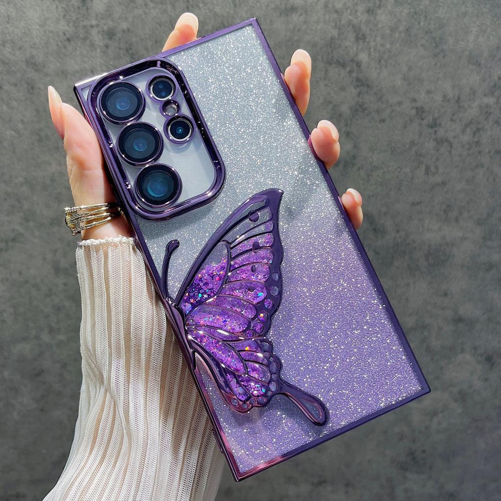 Quicksand Butterfly Suitable for Samsung S24 Ultra Gradient Glitter Powder Mobile Case S24 Luxury S24plus Protective Case Trendy
