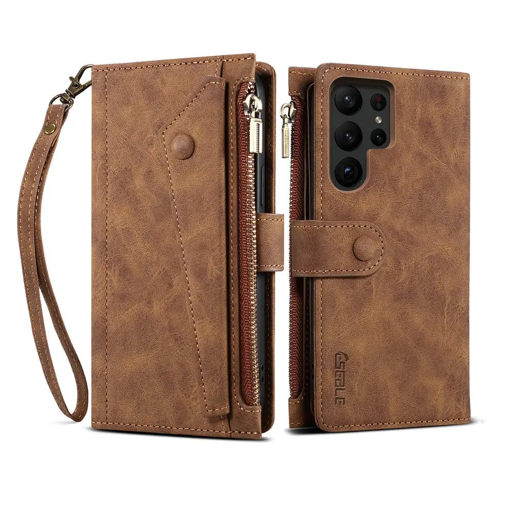 S24 S25 Ultra 5G Zipper Wallet Case RFID Leather Card Crossbody Coque for Samsung Galaxy S25 Edge S24 Plus 25 S 24 FE Flip Cover