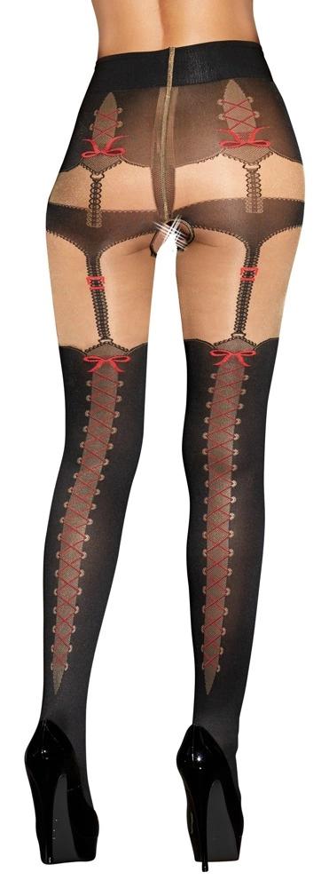 Cottelli LEGWEAR - Tights with Suspenders and Red Bow Patterns 5