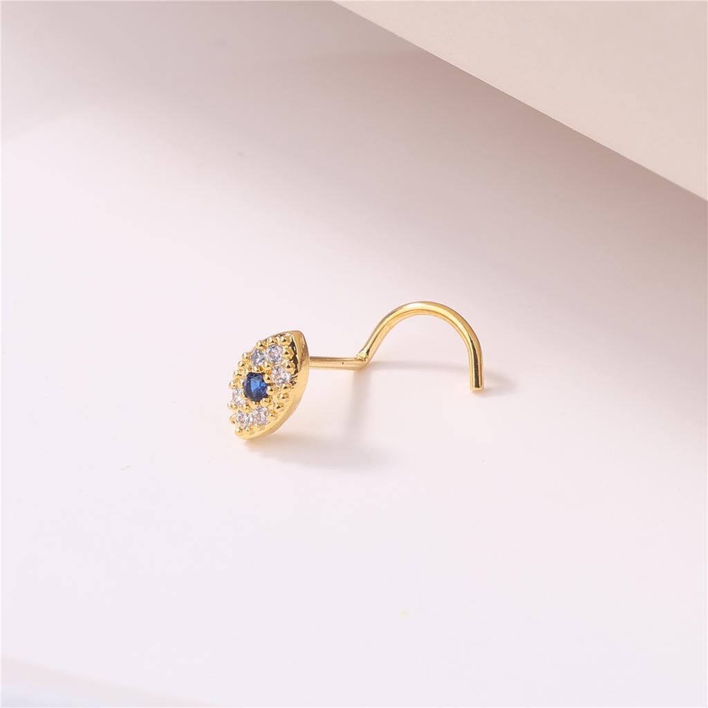 Fashion Gold S Rod Needle Curved Hook Thin Rod Nose Stud Sapphire Devil Eye Nose Decoration Personalized Simple Cartilage Nail