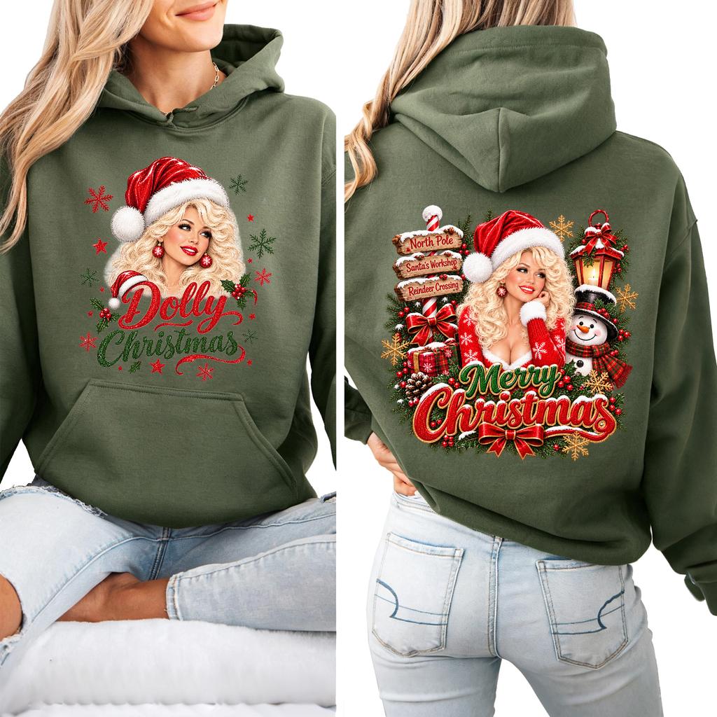 Women's Christmas Lightweight Long Sleeve Printed Hooded Pullover Sweatshirt