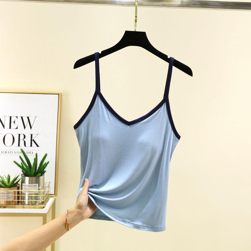 

Modal with Braces and Breast Pad Bra One-Piece Base Bra Women s Summer Outwear Yoga Intimates Thin Inner Vest Chest pad: Blue 2XL (70.00 kg-80.00 kg recommended