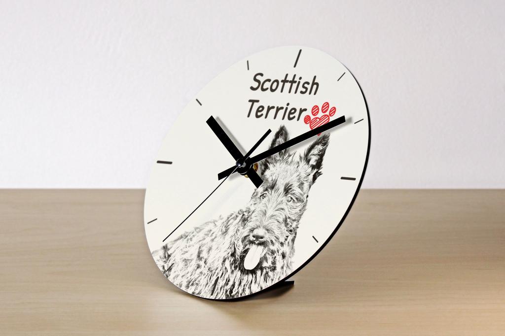 Scottish terrier, Aberdeen Terrier, Scottie- wall clock with a dog, shelf clock with a print, personalized home decoration from the Art-Dog brand – Wa