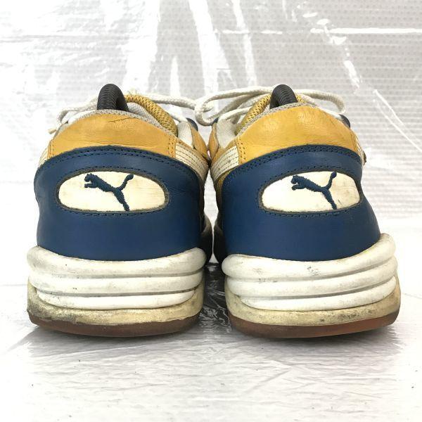 90er Vintage PUMA Indonesien Leder-Sneakers 27.5 gelb marineblau seltene Turnschuhe(GEBRAUCHT)
