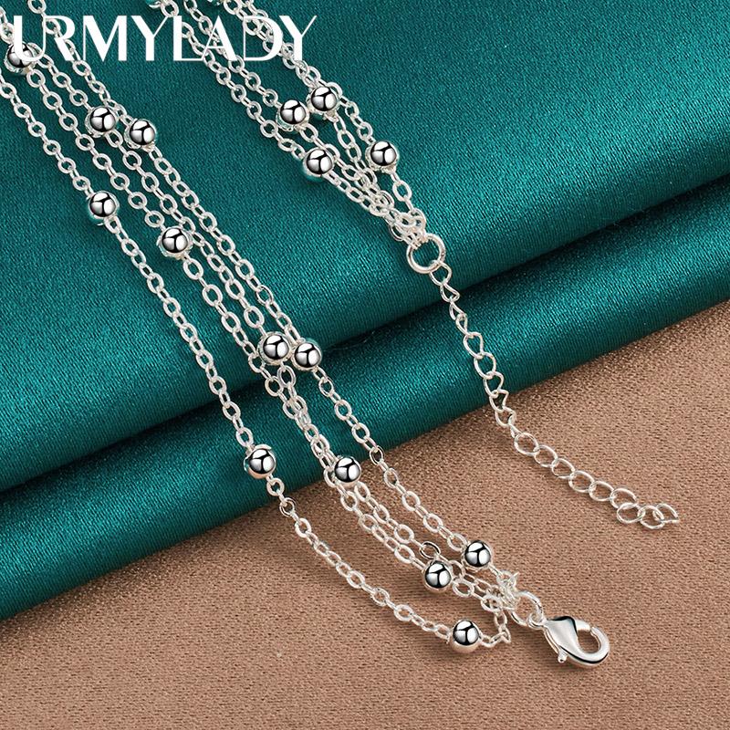 Fine 925 Sterling Silver Charms Beads Chain Necklace For Women Fashion Jewelry