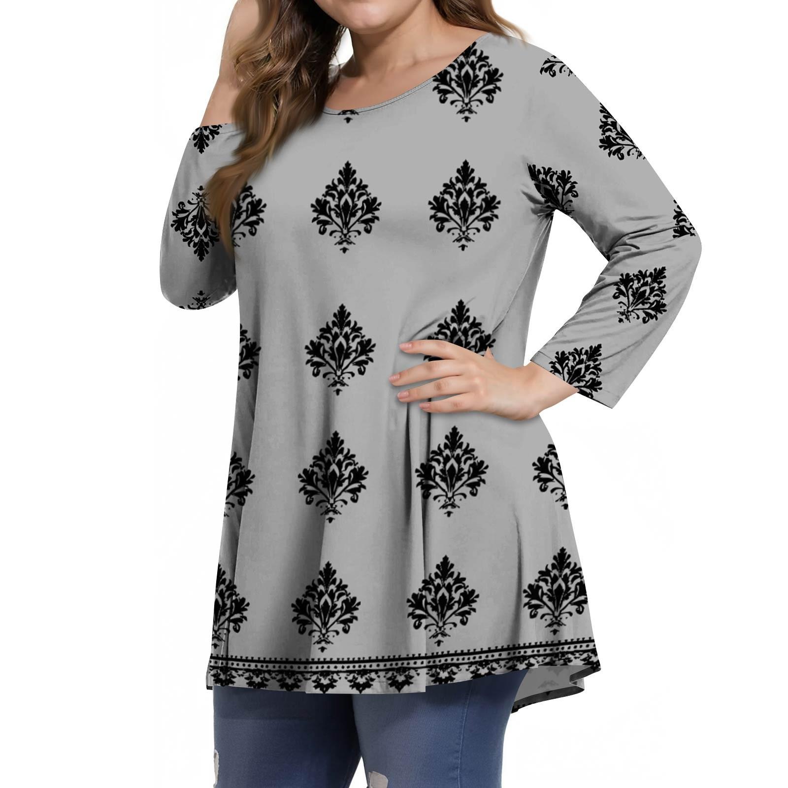 

Women s Fashion Casual Print Round Neck 3/4 Sleeve T-Shirt Top XXXL