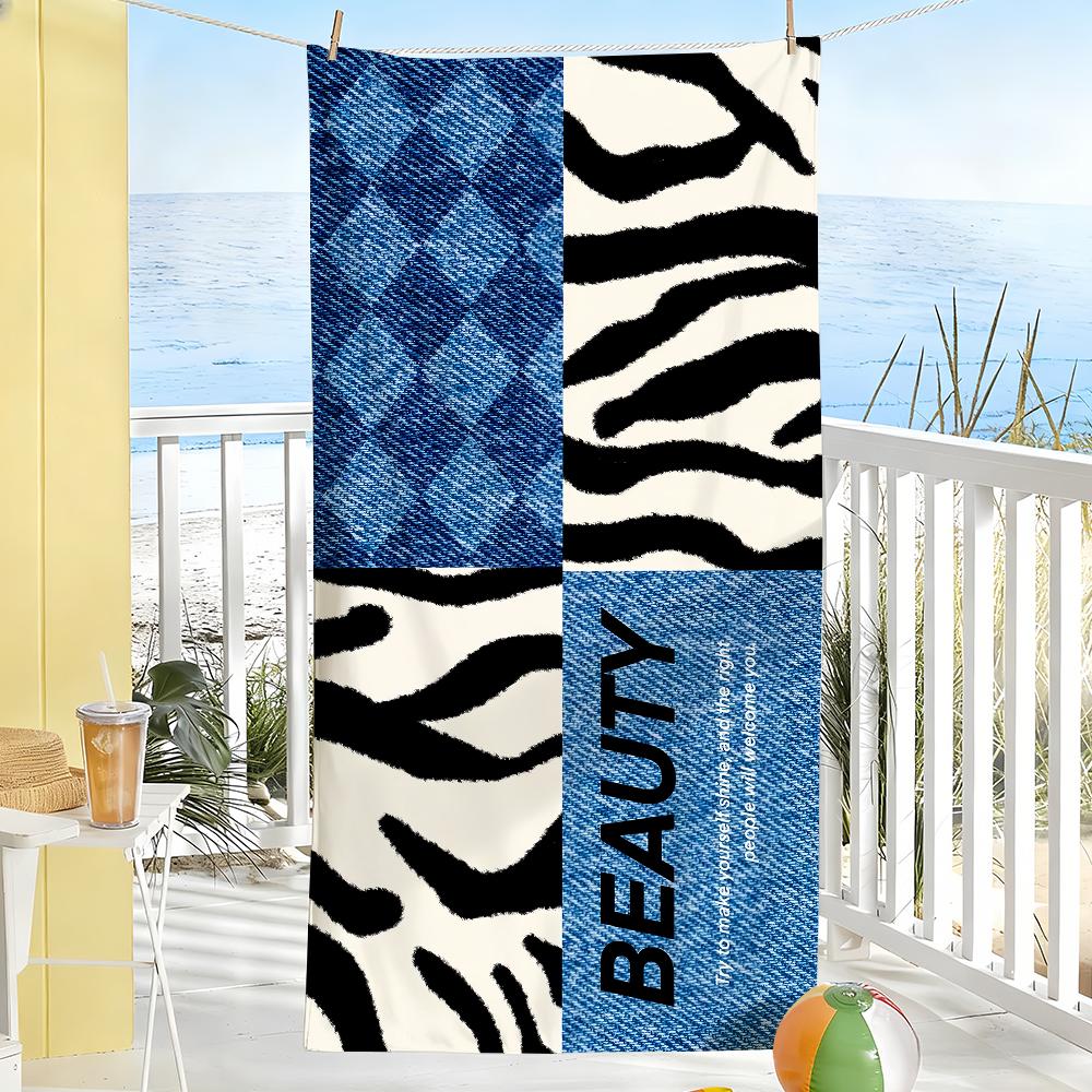 

Y2K Denim Leopard Print Towel Soft Pool Gift For Travel Gym Shower Camping Quick Dry Sports Large Beach Towels W30*H60(CM)