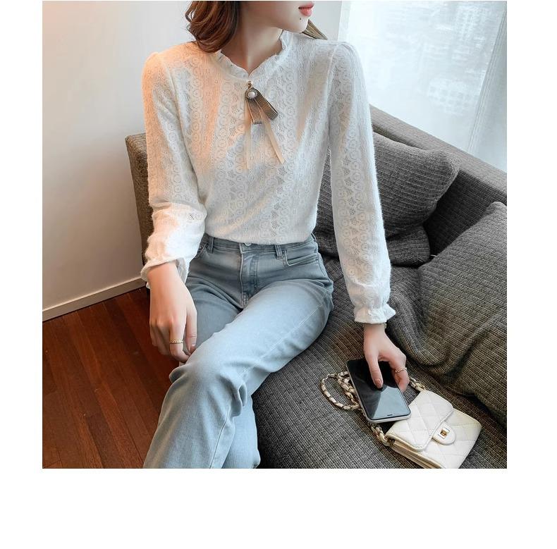 Women's Autumn/Winter Lace Half-High Neck Shirt with Velvet - 2023 Trendy Innerwear Fashion Top