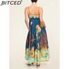 BITCED Spring/Summer Casual Maxi Dress for Women Spaghetti Strap Printed Linen 9 Colors Full-Skirted Dress