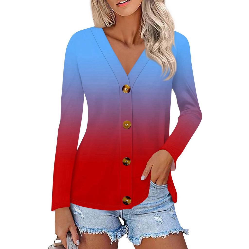 Women's Fashion Casual Print Button-down Shirt Long Sleeve Tops