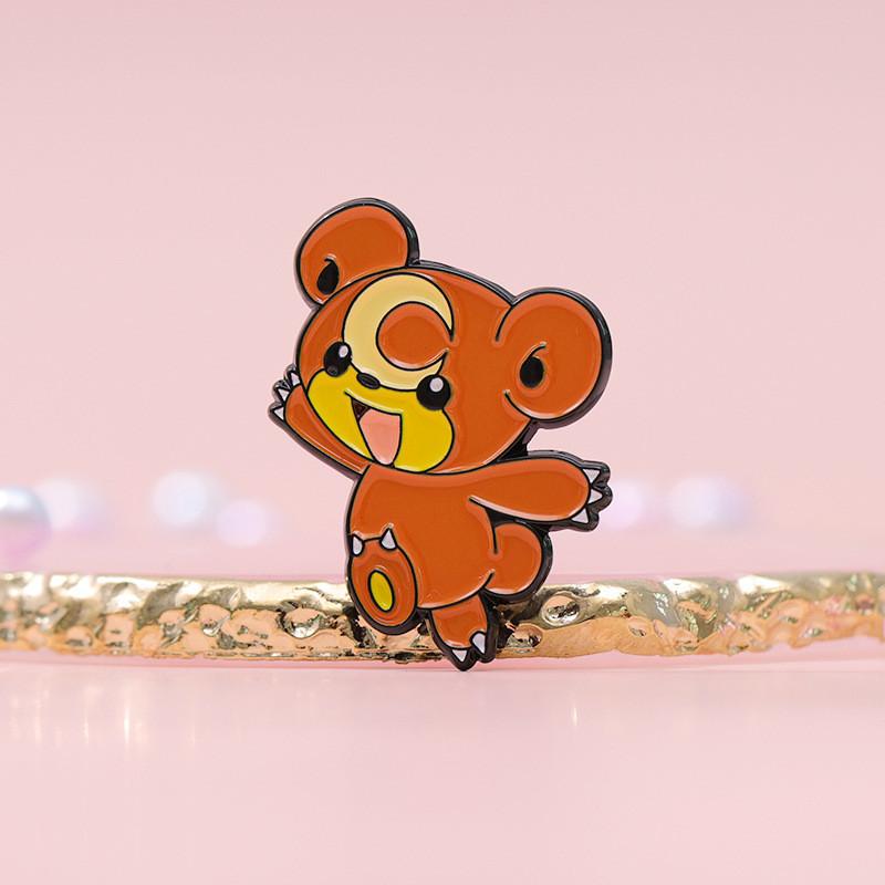 Cute Cartoon Animal Metal Badge Playful Moon Brown Bear Design Enamel Pin For Fashion Accessories