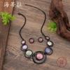 Neues Emaille-Farbe hohles rundes Stecker-Ohrring-Halsketten-Set, Damen übertriebene gun black Farbe Ring-Halskette.