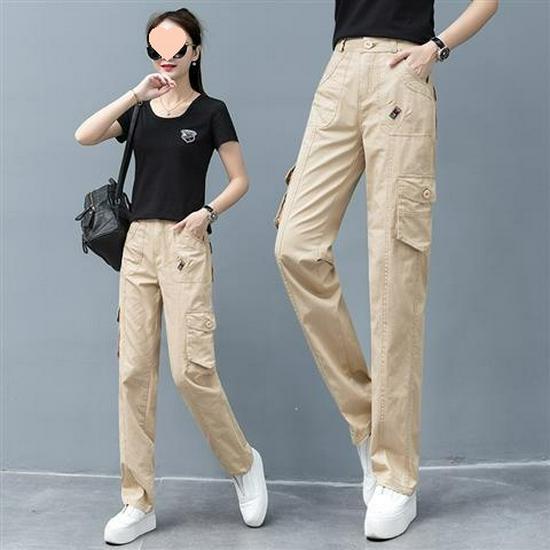 

Женские облегающие брюки карго с высокой посадкой 2025 - Свободные, прямого кроя, в стиле кэжуал милитари для весны и осени 26/S up to 50 kg хаки