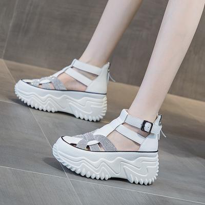 Inner Heightening Sandals Summer Hollow Rhinestone Roman Bottom Muffin Baotou Sports