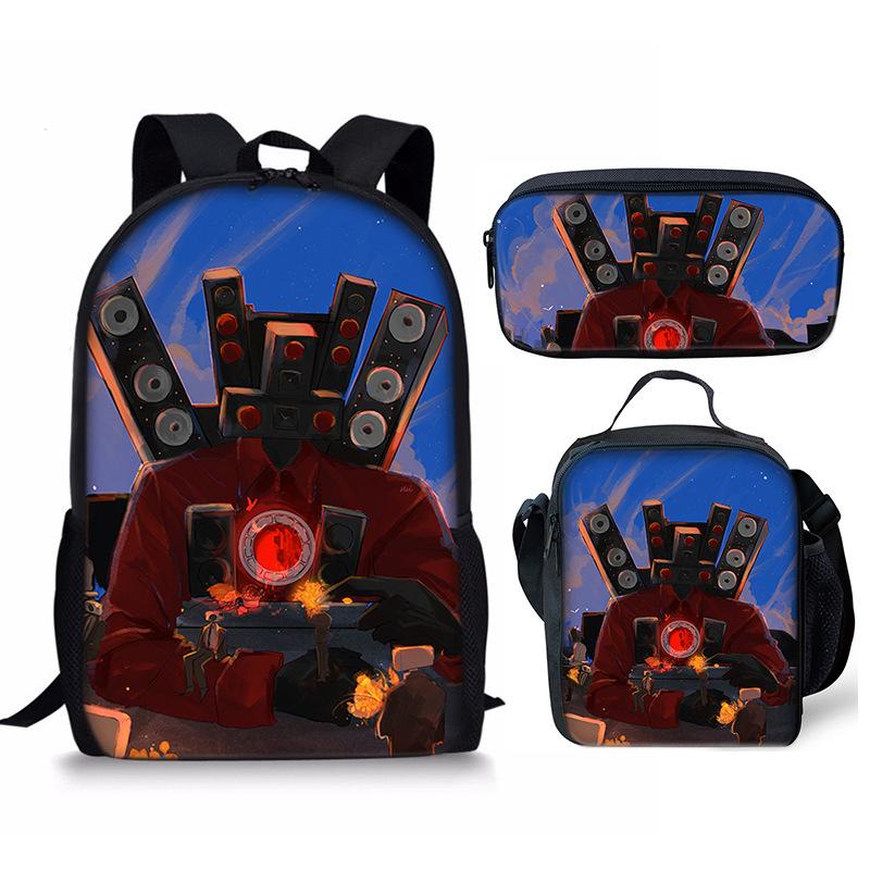 Classic Popular Novelty skibidi Toilet Man 3D Print 3pcs/Set Student School Bags Laptop Daypack Backpack Lunch bag Pencil Case