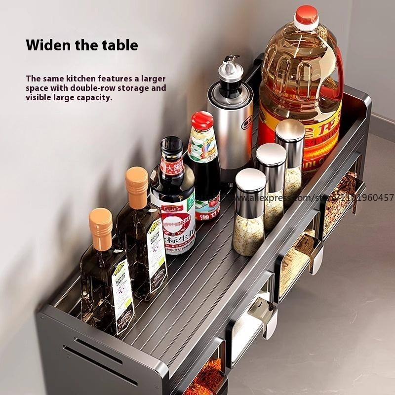 Kitchen Rack High-end Household Non-punching Wall-mounted Seasoning Box Oil Sauce and Vinegar Storage Rack Seasoning Tank Shelf