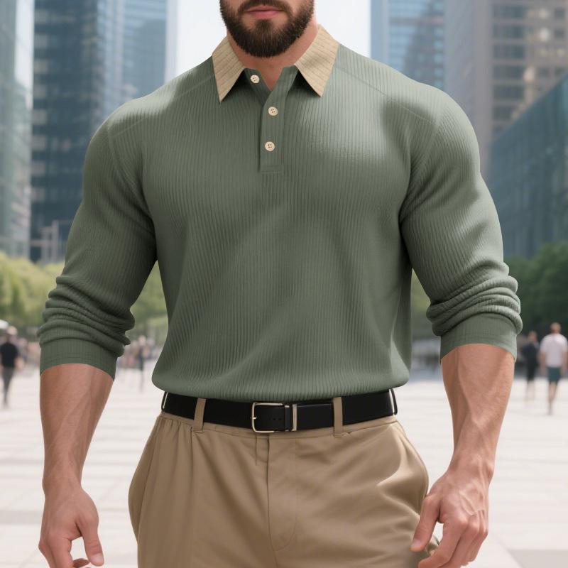 Men Long Sleeve Polo Shirt Casual Style Autumn