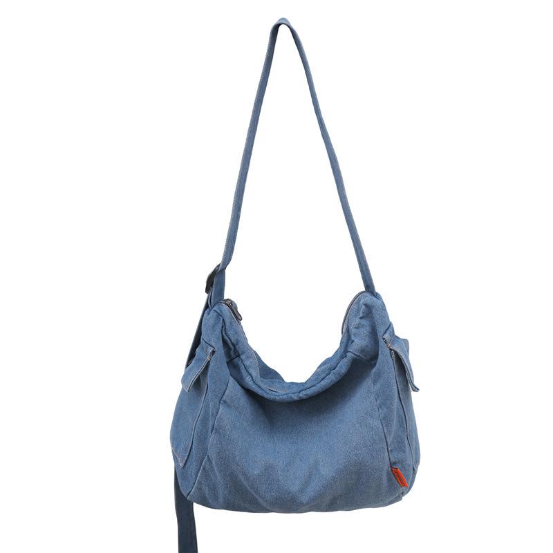 

2025 Унисекс Японский Минималистичный Джинсовый Холщовый Наплечный Мессенджер - Ruiying Кроссбоди для Студентов Small светло-синий