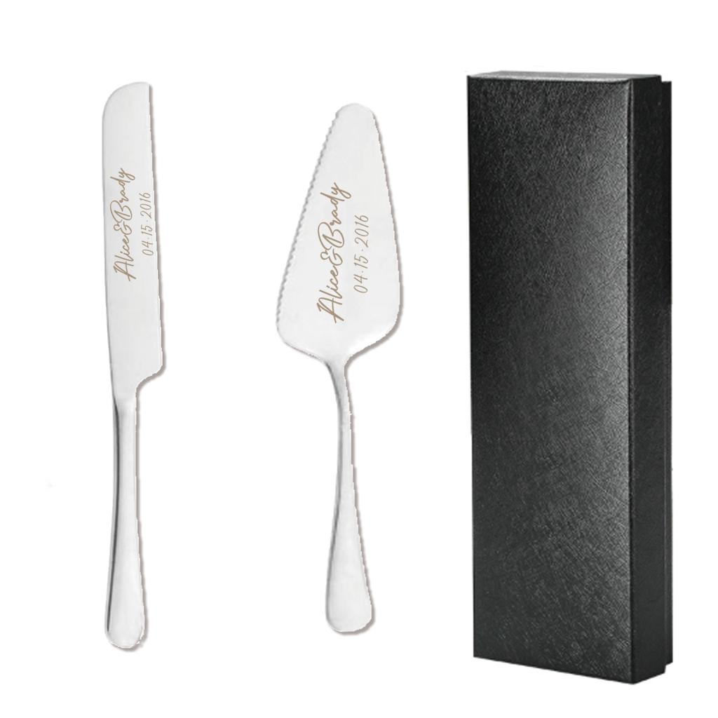 2pc Custom Engraved Stainless Steel Cake Knife Set Gift Box, Suitable for Weddings, Birthdays, All Kinds of Parties