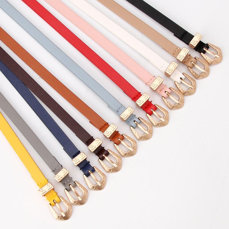 New Women's Matte Multi-color Pu Thin Belt Alloy Carved Three-piece Set Simple Versatile Dress Decorative Belt