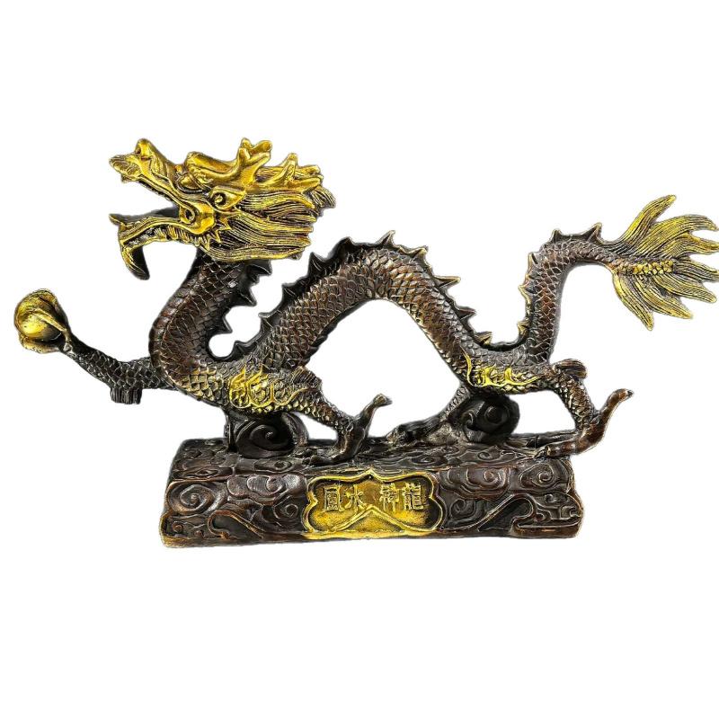 Gilt copper Feng Shui ornament, symbolizing dragon soaring across the seas, suitable for living room and office decor