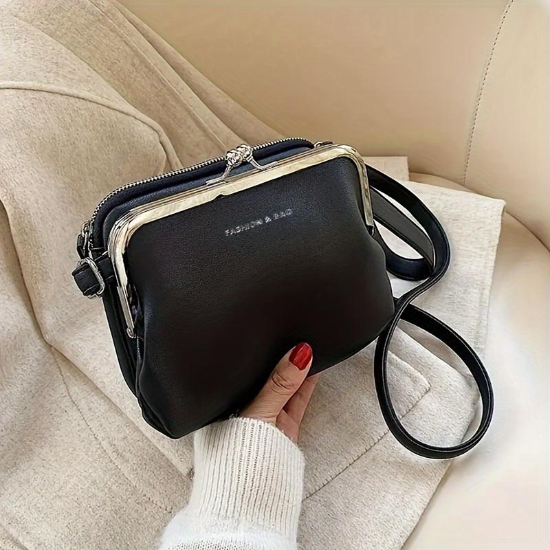 Schicke Umhängetasche im Vintage-Stil für Damen Vielseitige Schultertasche/Clutch-Kombination Abnehmbarer Riemen Reißverschluss Einfarbig Kunstleder