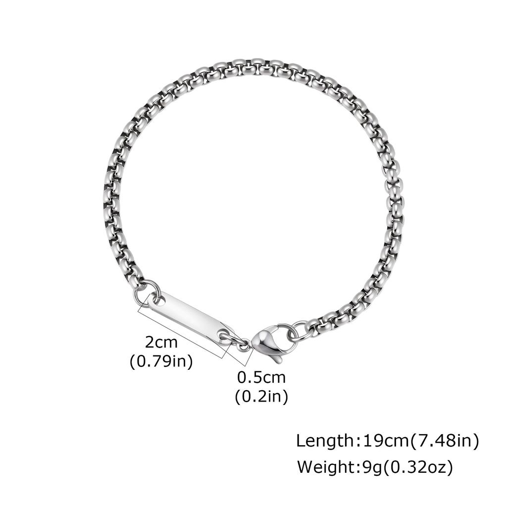 Vnox Men's Stainless Steel Chain Bracelet, Black Silver Color Cuban Box Link Wristband, Minimalist Punk Jewelry Gift for Him